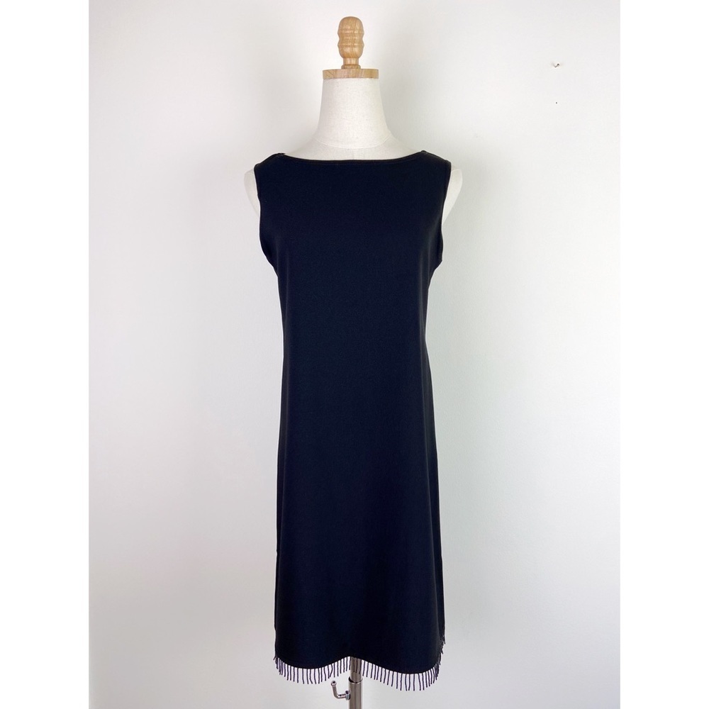Denial Vintage 90's Black Beaded Fringe Hem Dress